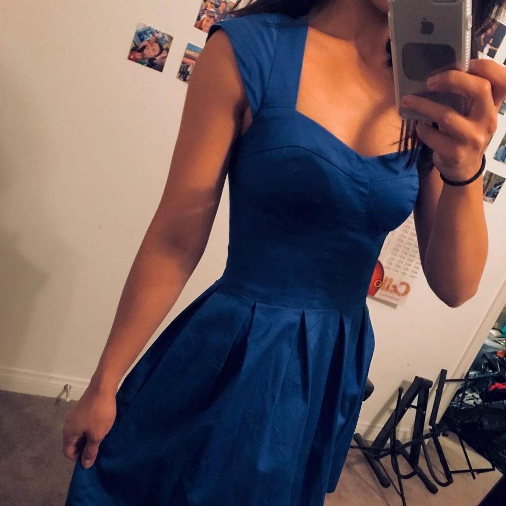 Royal blue fitted bodice a line dress